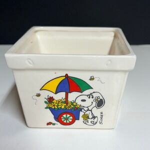 Vintage Peanuts Snoopy Woodstock Ceramic Square Planter Made in Japan Schulz